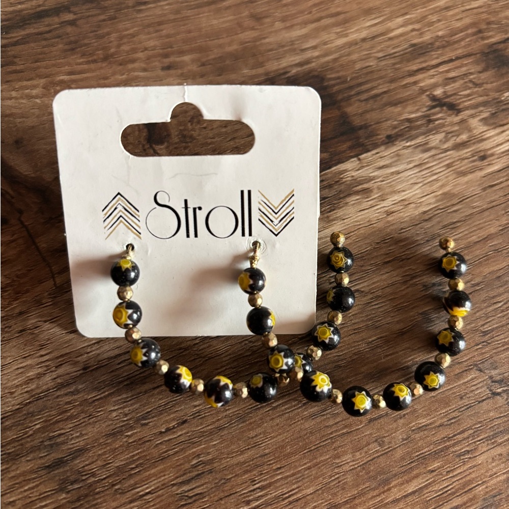 Black and Yellow Beaded Hoop Earrings